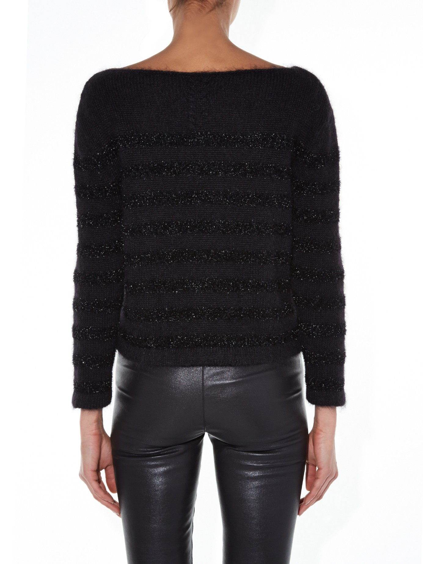 Lyst - Saint Laurent Boat-neck Striped Knit Sweater in Black