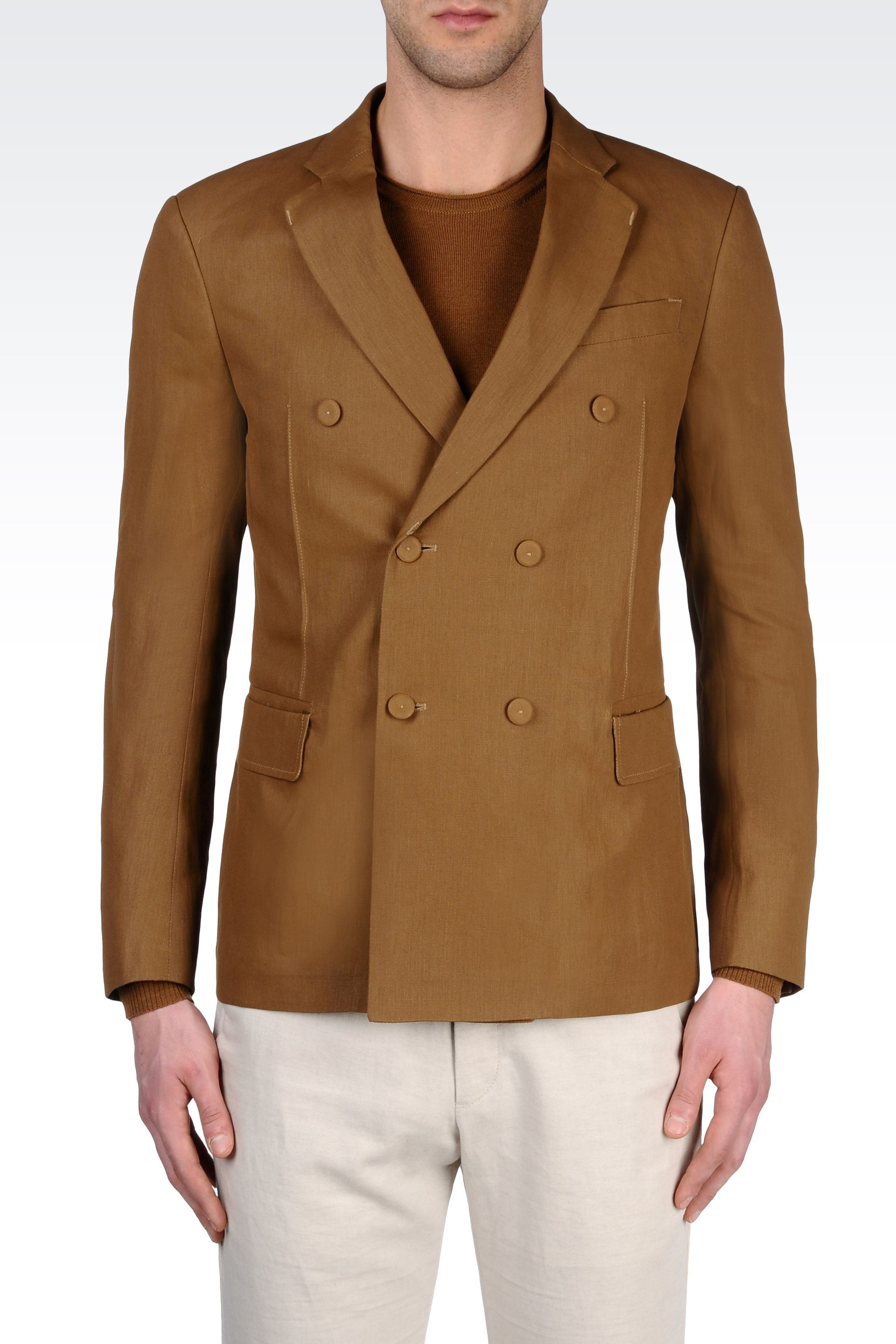 Lyst - Armani Doublebreasted Linen Jacket in Brown for Men