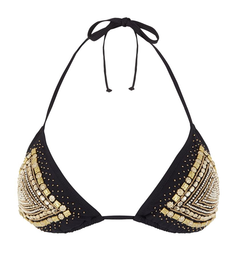 Elizabeth hurley beach Azoomi Embellished Bikini Top in Black | Lyst