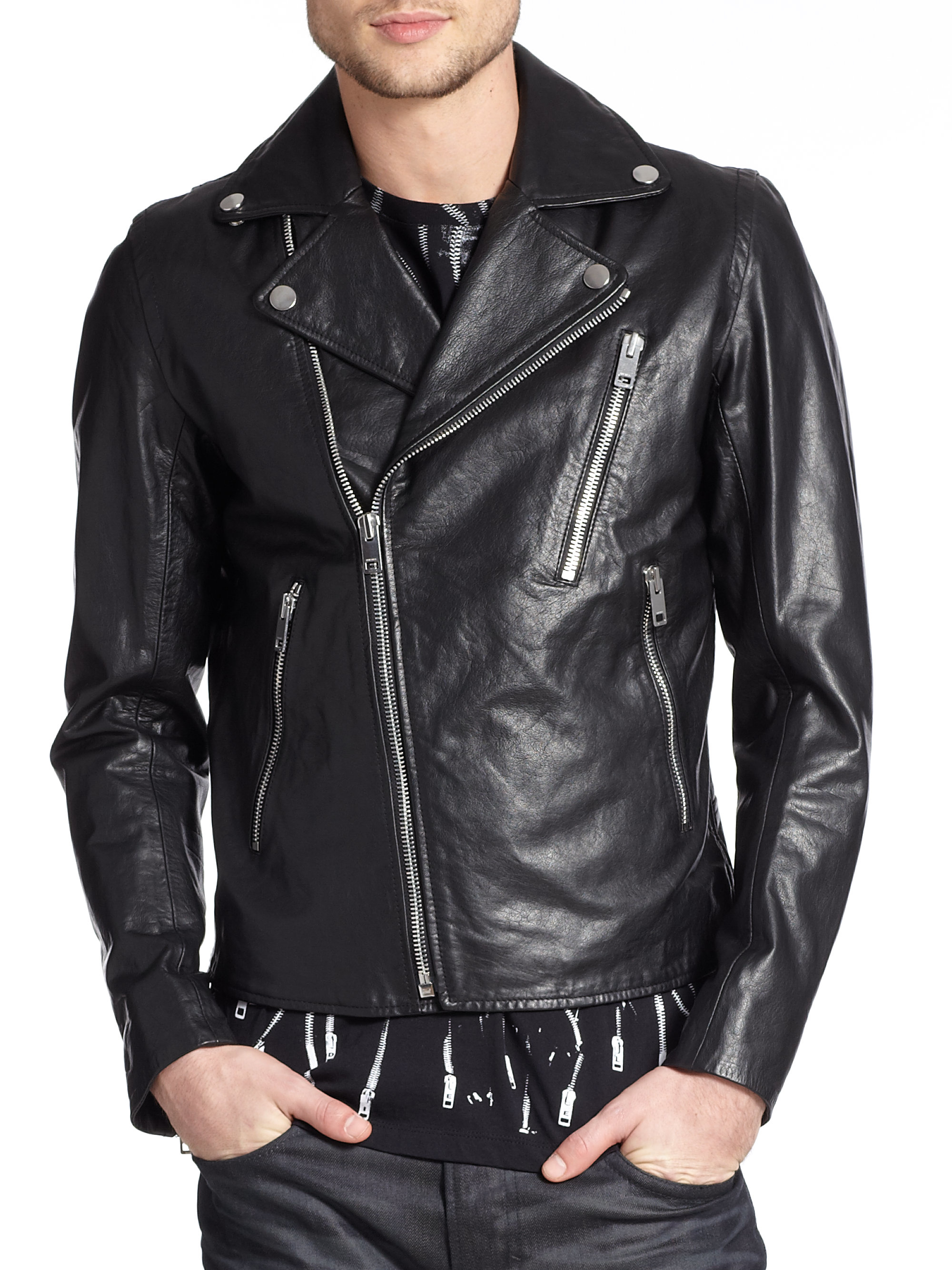 DIESEL Leather Moto Jacket in Black for Men - Lyst