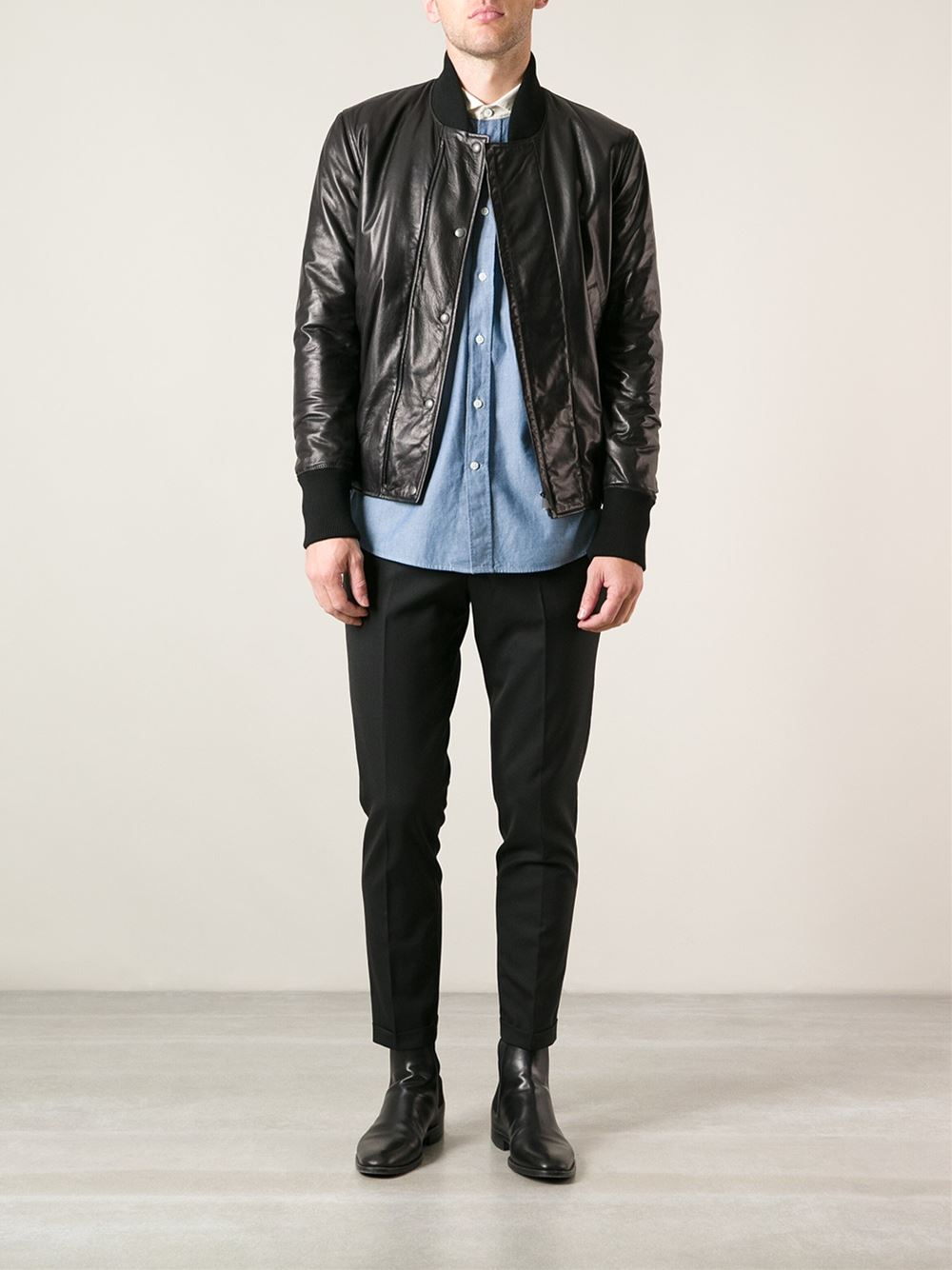 Bottega Veneta Leather Jacket in Black for Men - Lyst