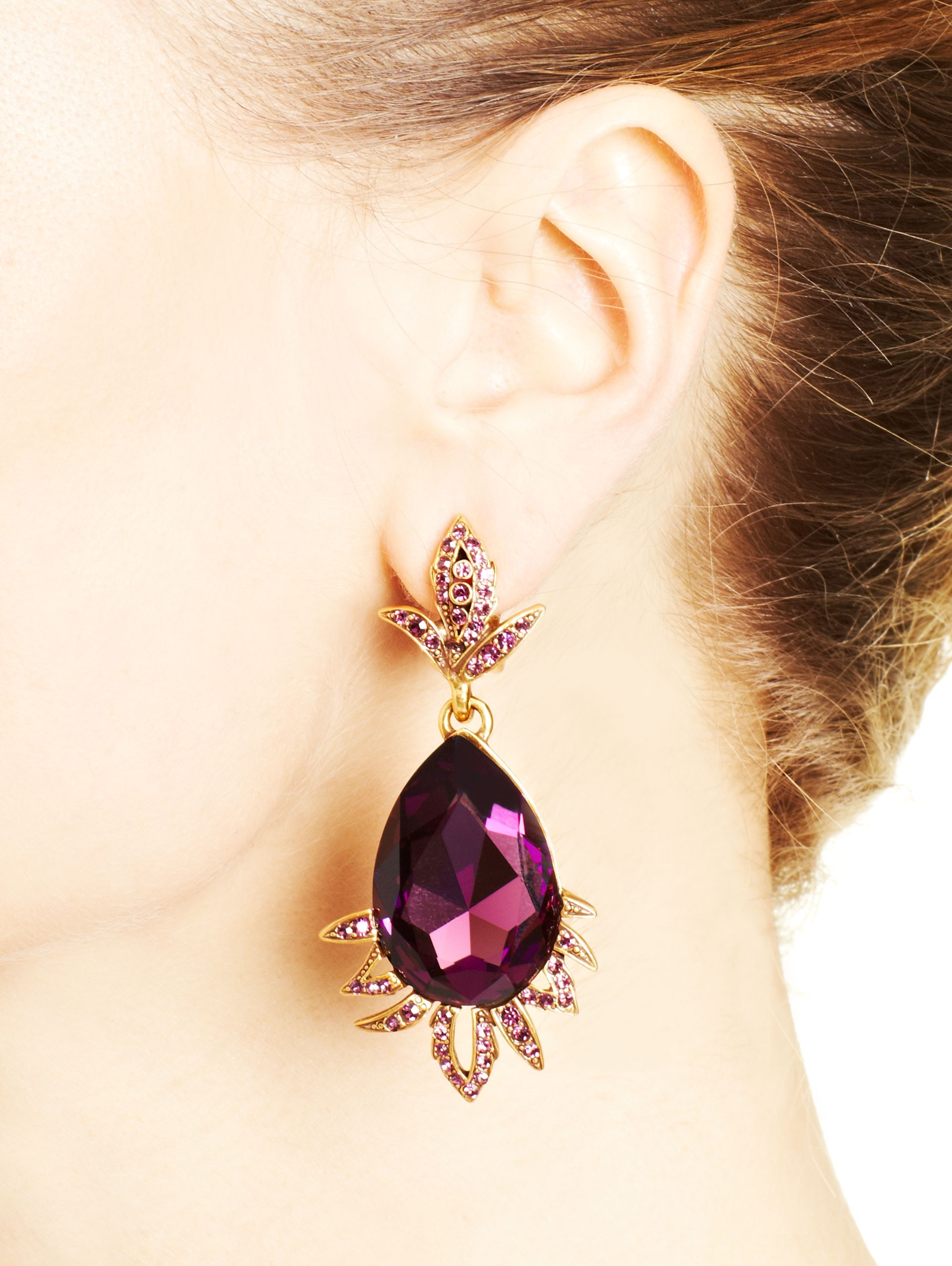Oscar de la Renta Ultraviolet Swarovski Crystal Teardrop Earrings in Purple  | Lyst