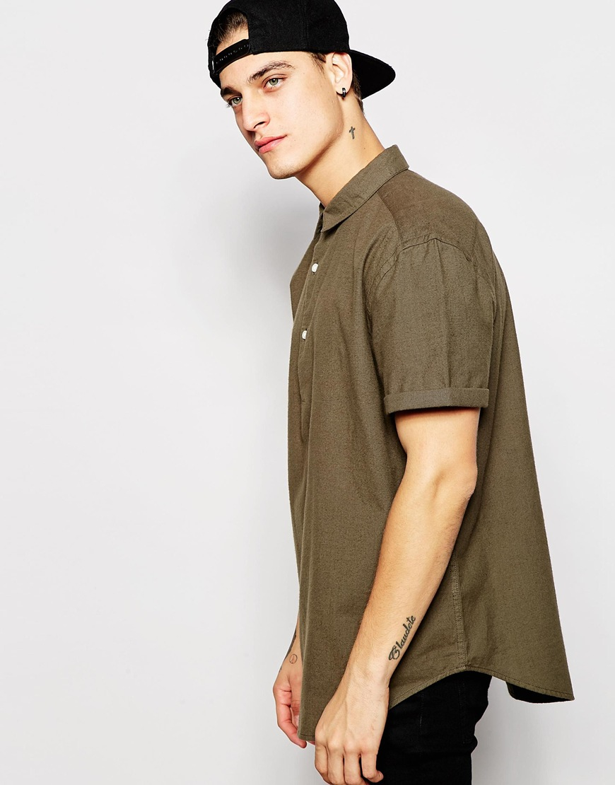 Asos Oversized Shirt In Half Sleeve With Half Placket in Green for Men ...