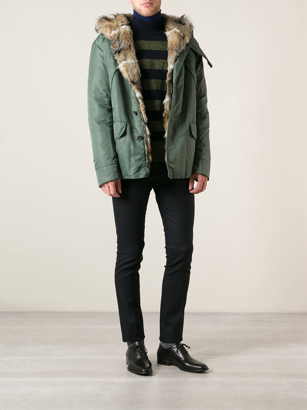Ermanno Scervino Fur Hood Coat in Green for Men - Lyst