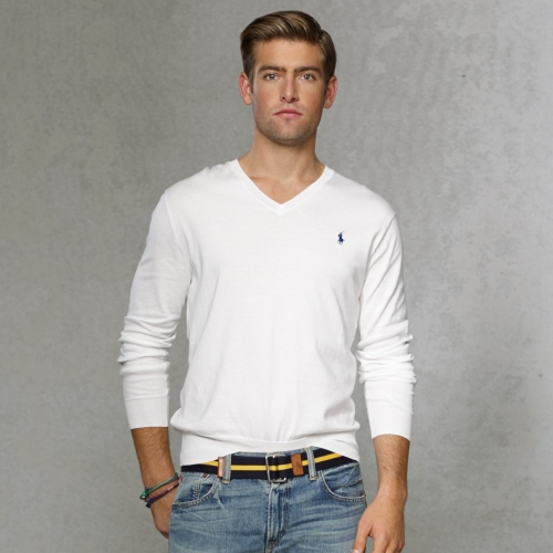 Polo ralph lauren V-neck Cotton Sweater in White for Men (buff) | Lyst