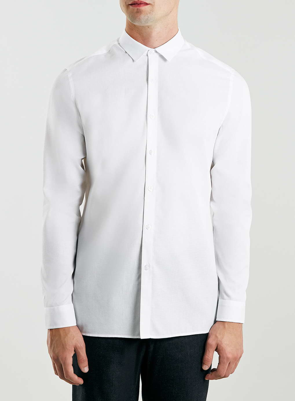 Topman White Waffle Long Sleeve Casual Shirt in White for Men | Lyst