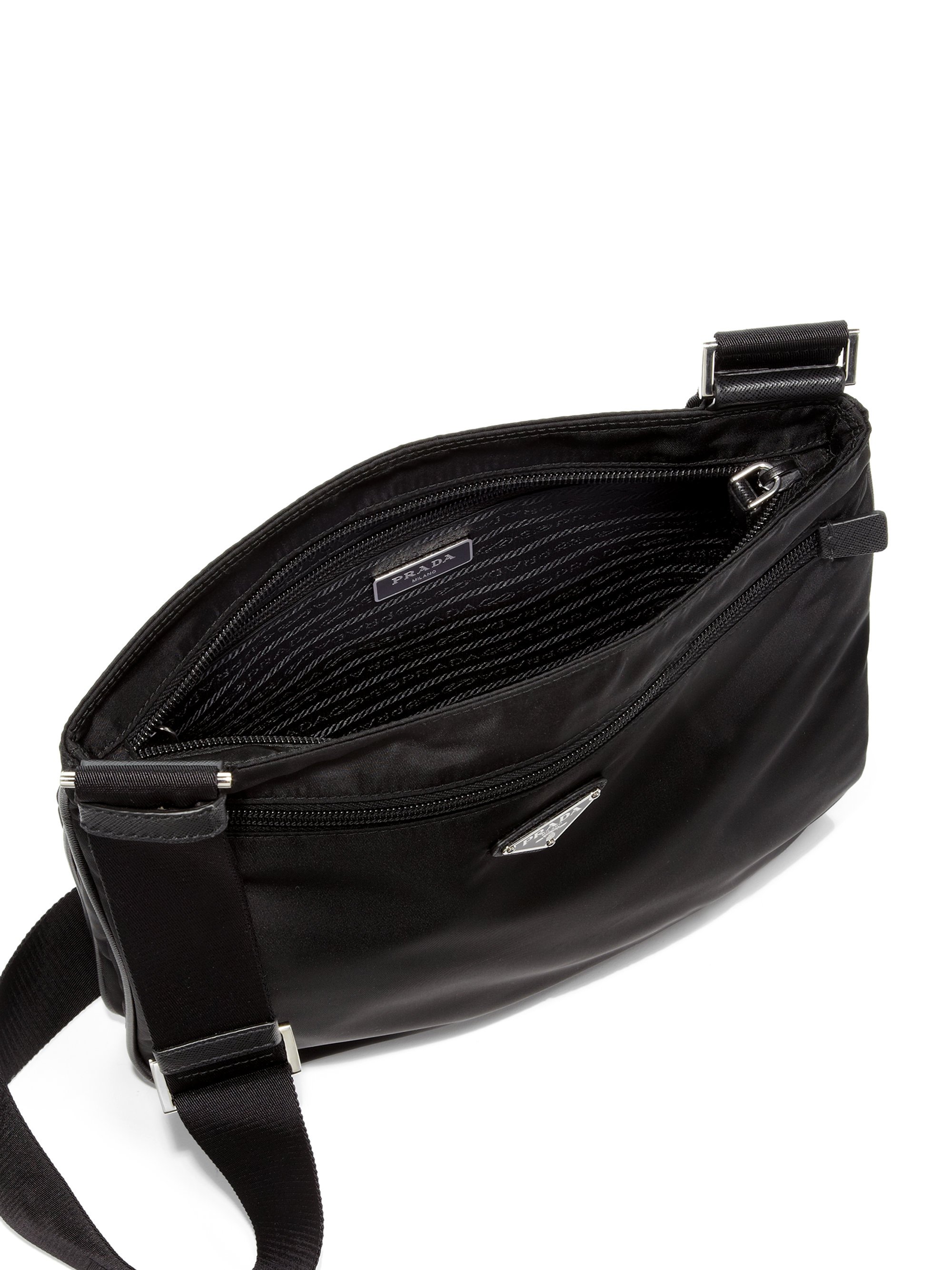 Prada Black Nylon Tessuto Messenger Crossbody Bag Leather ref