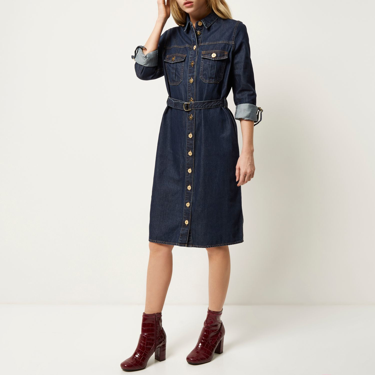 river island midi denim dress