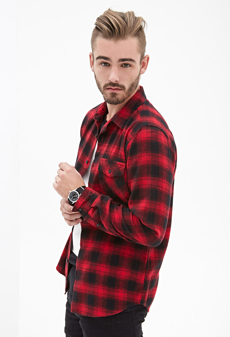 Forever 21 Blurred Plaid Flannel Shirt 