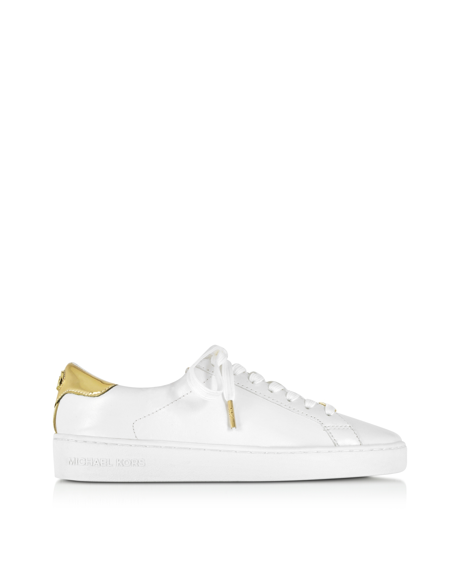 Lyst - Michael Kors Irving White/Gold Leather Sneaker in White