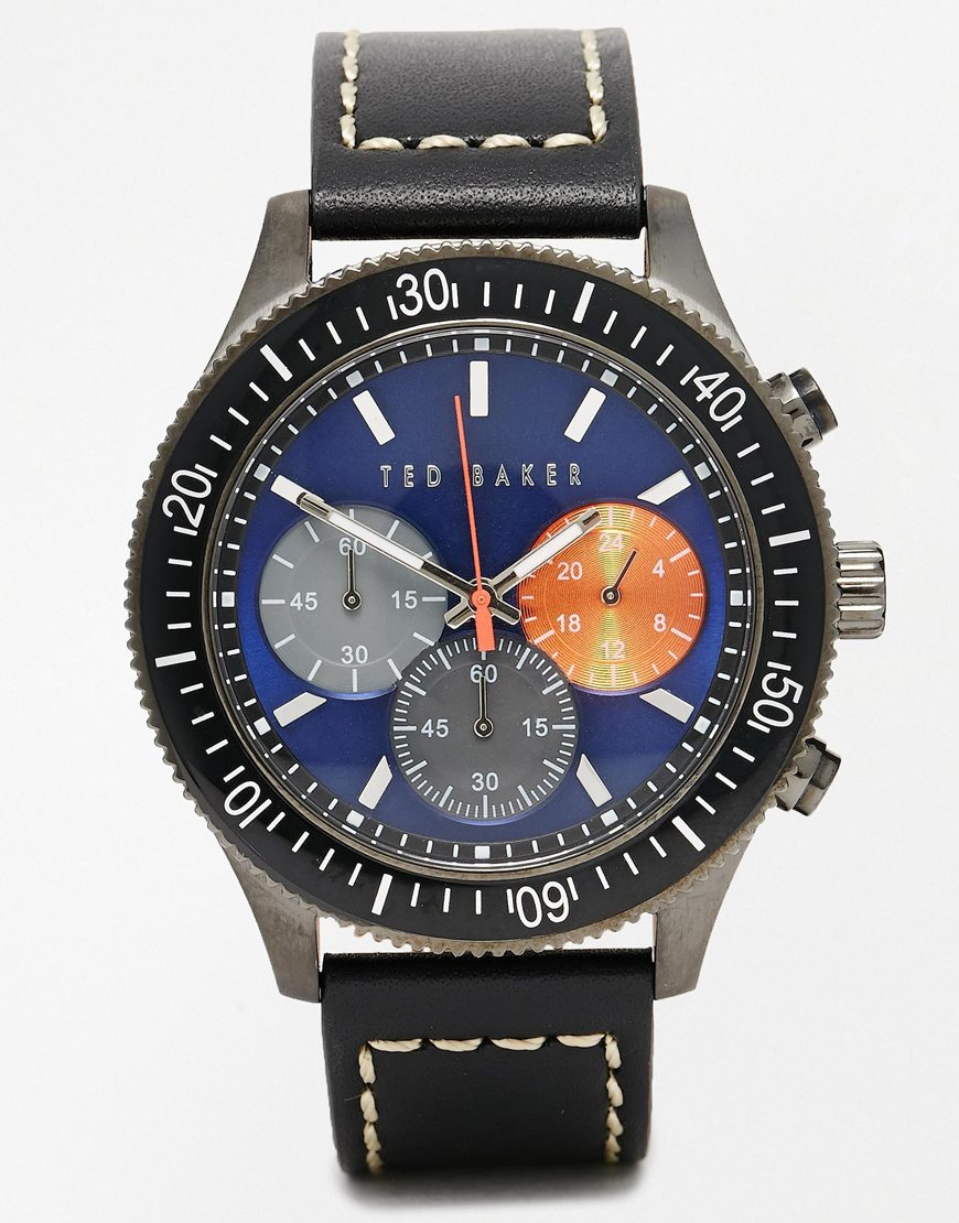 Ted Baker Mens Gunmetal Tone Watch With Multi Color Chronograph Dial in