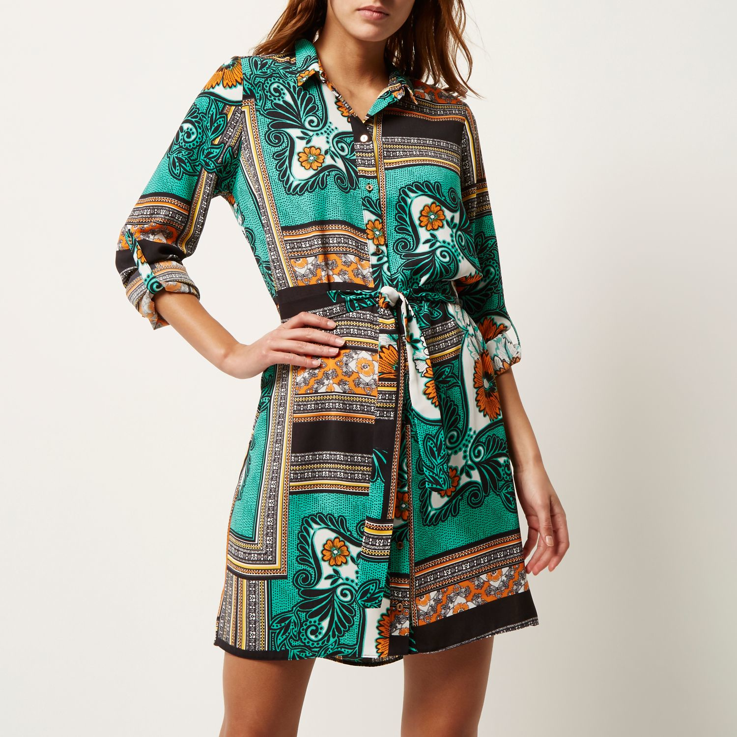 green floral button down dress