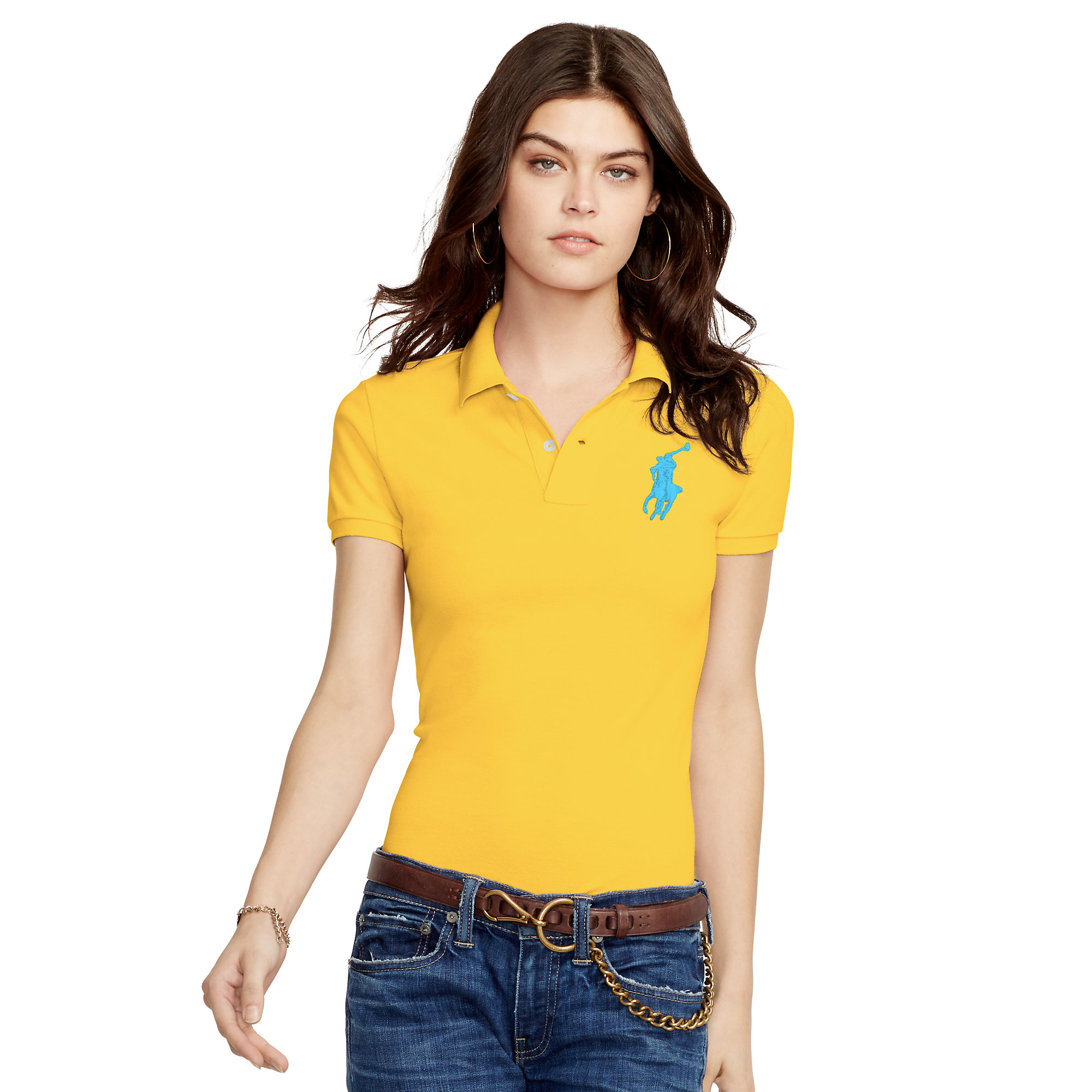 Polo ralph lauren Skinny-fit Big Pony Polo Shirt in Yellow | Lyst