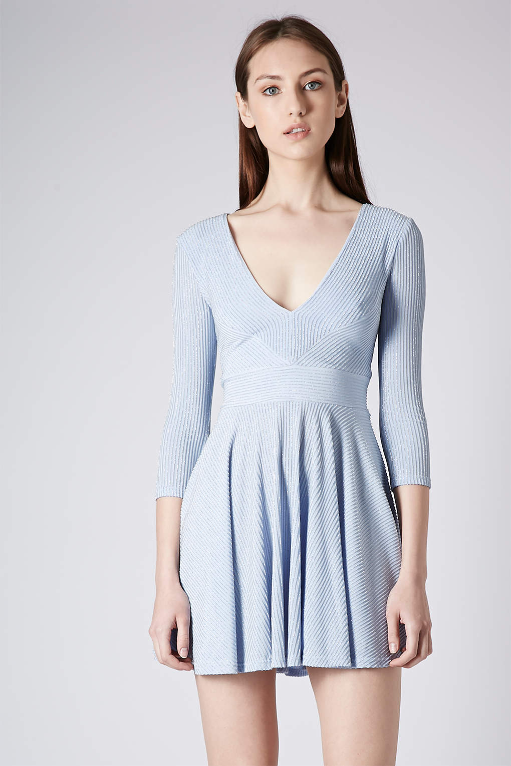 TOPSHOP Pinstripe Skater Dress in Light Blue (Blue) - Lyst