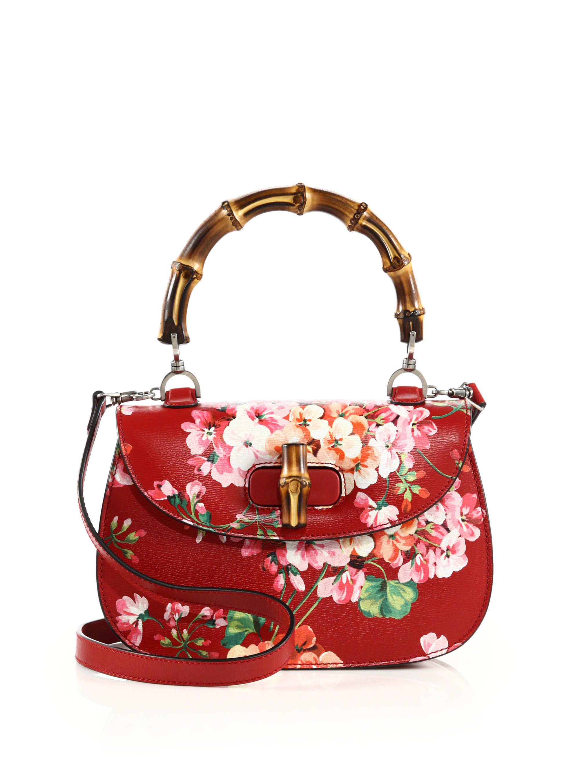 Gucci Bamboo Classic Blooms Top-handle Bag in Pink (red-multi) | Lyst