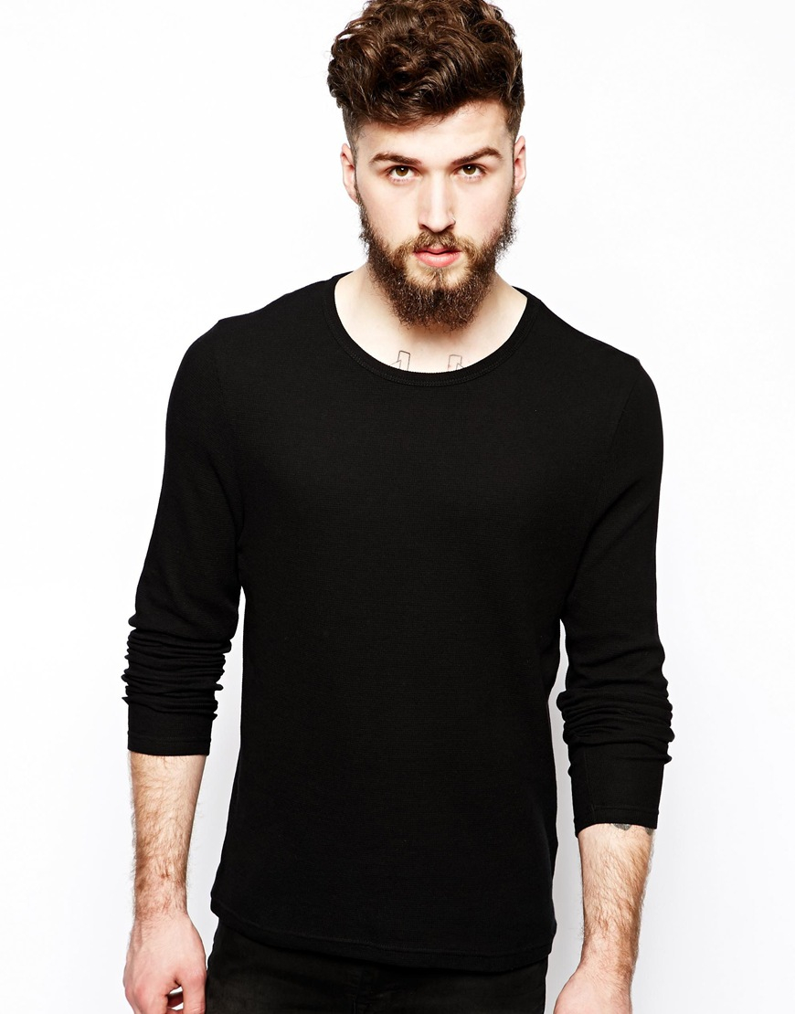 Lyst - Asos Long Sleeve T-Shirt In Waffle Fabric in Black for Men