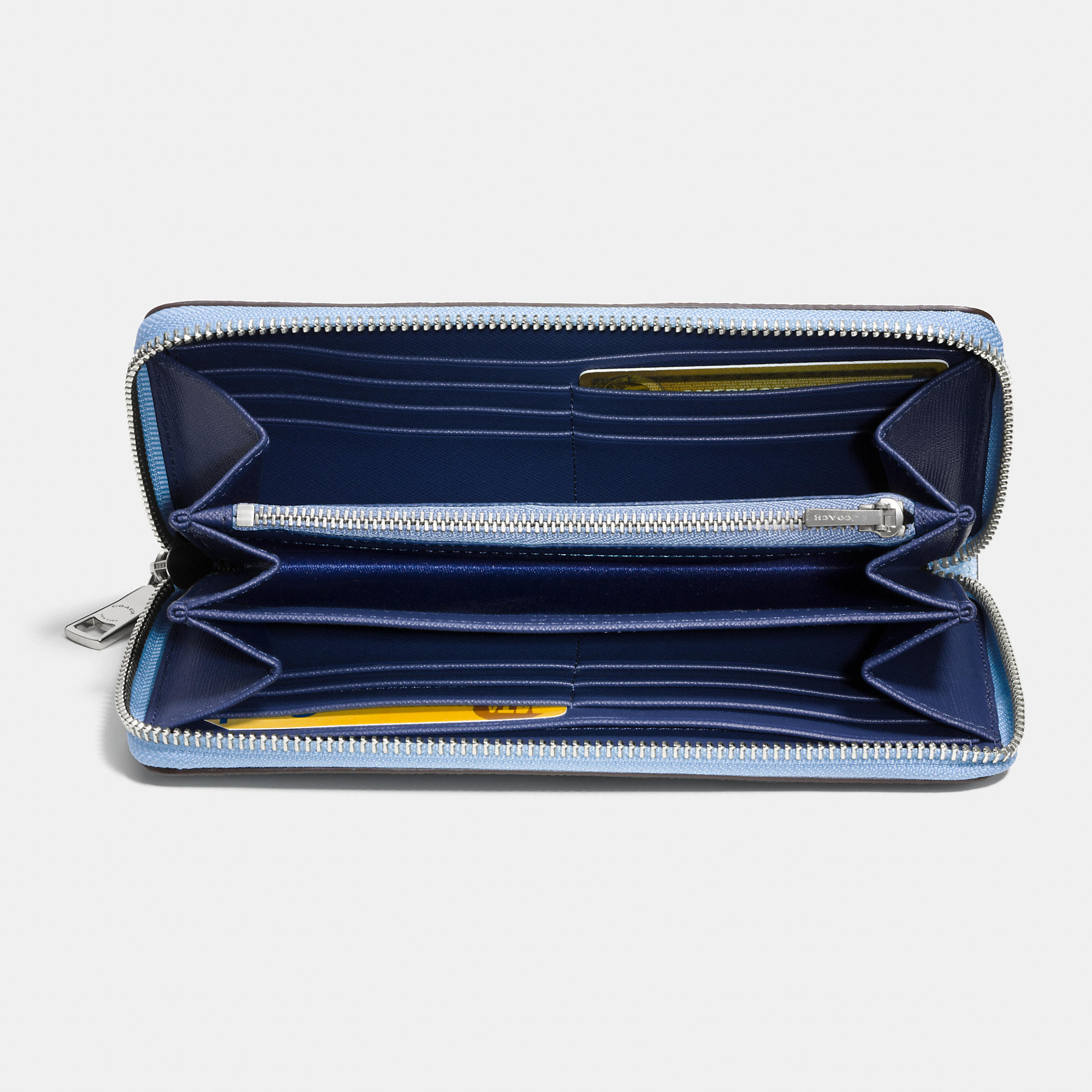 COACH Accordion Zip Wallet In Colorblock Crossgrain Leather in Blue