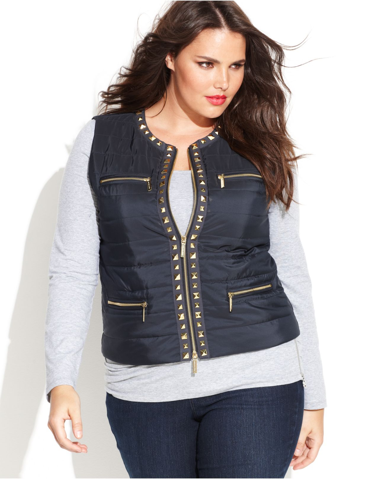 Michael kors Michael Plus Size Studded Quilted Puffer Vest in Blue | Lyst