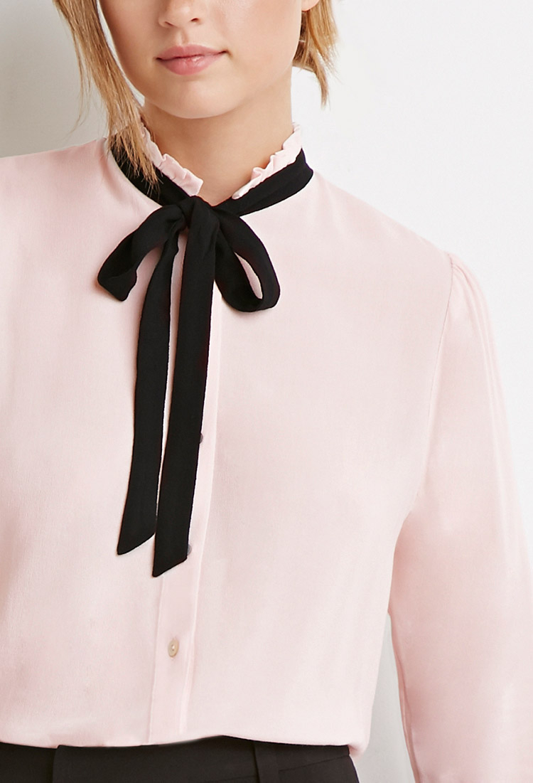 Forever 21 Contemporary Tied-bow Blouse in Pink | Lyst