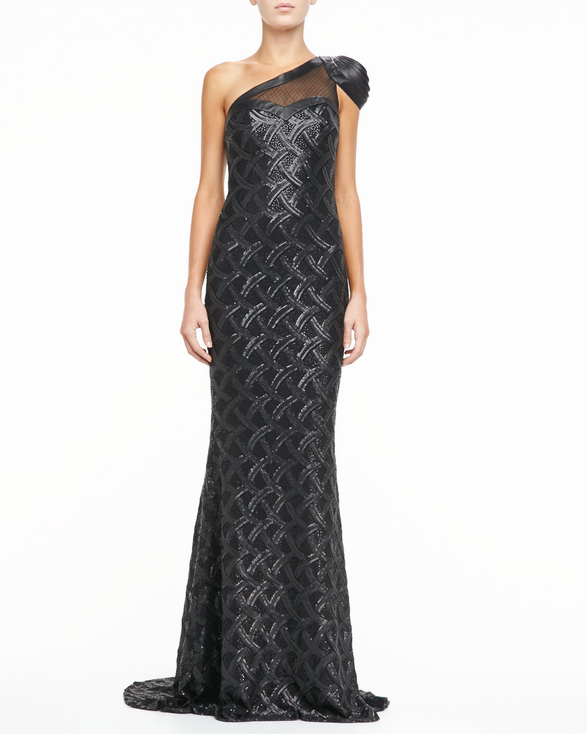 badgley mischka black sequin gown