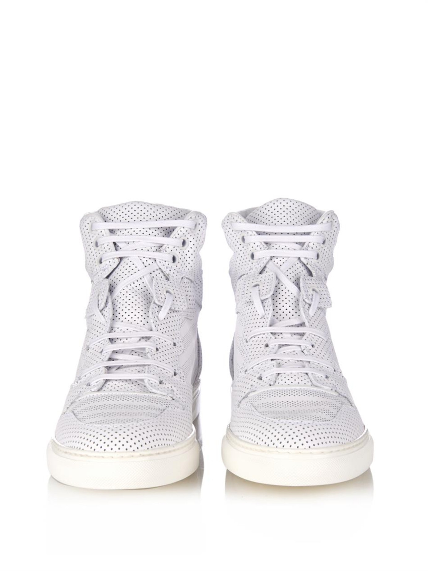 Monochrome Perforated High-Top Trainers in Lyst