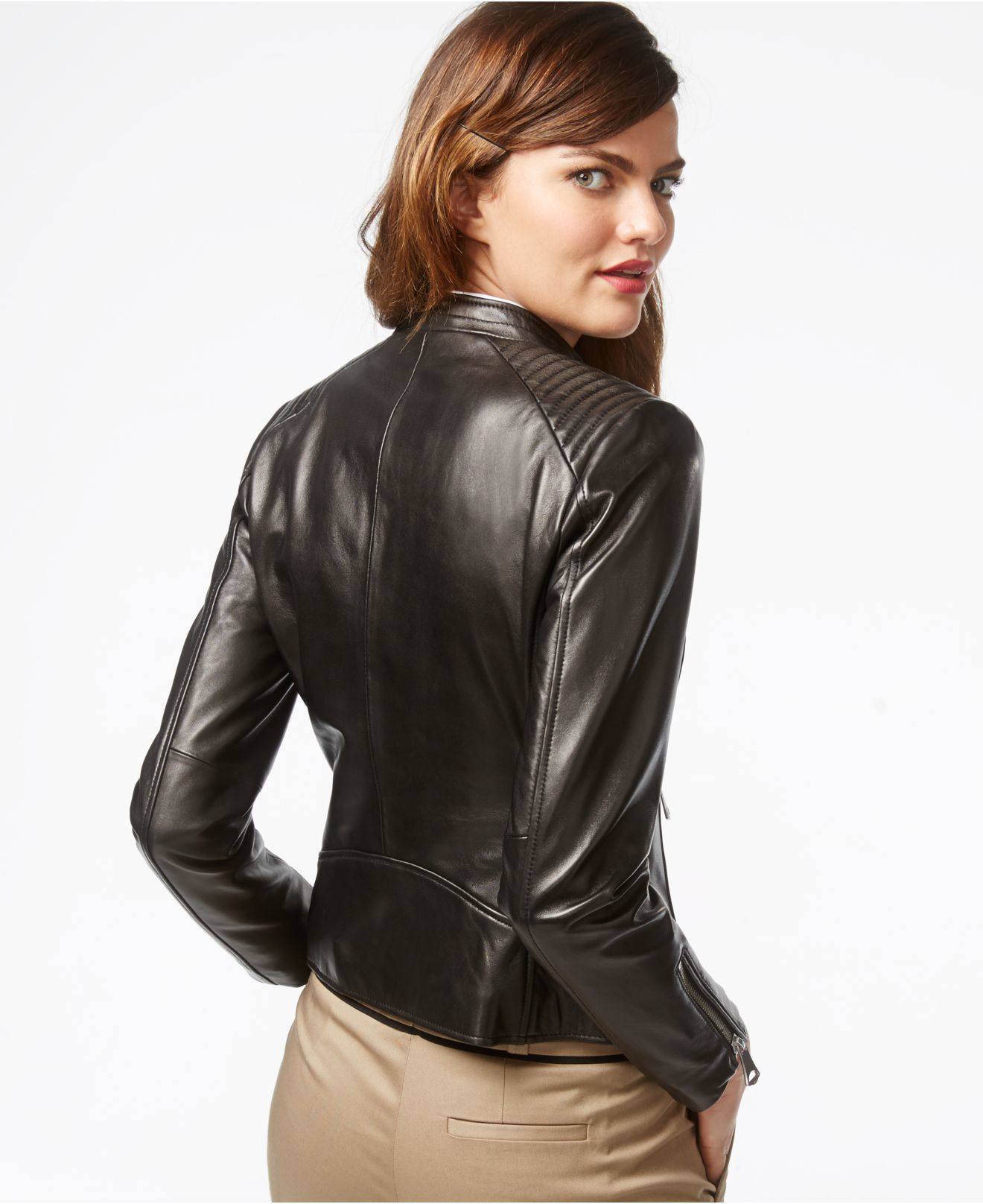 Marc New York Lola 21" Wing Anthracite Leather Moto Jacket Size M MSRP $499 K20