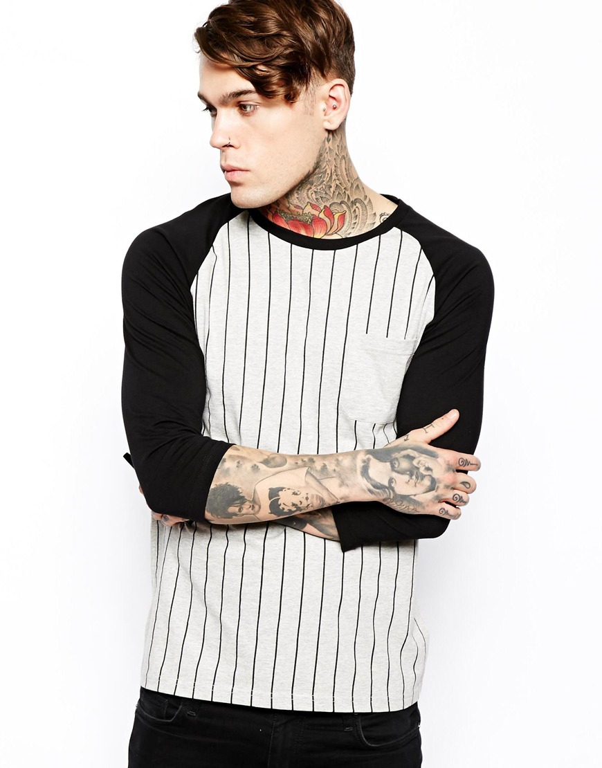 Download ASOS Stripe 3/4 Sleeve T-shirt With Contrast Raglan ...