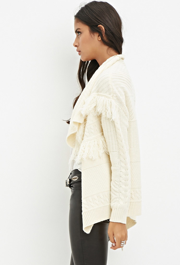cream fringe cardigan