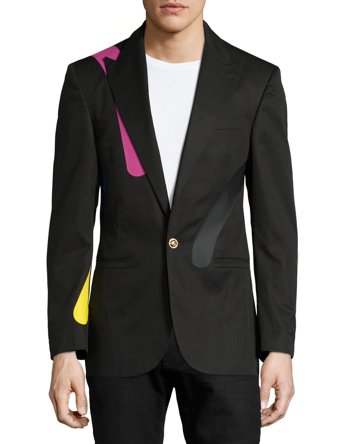 Versace Synthetic Longsleeve Onebutton Printed Blazer in Black for