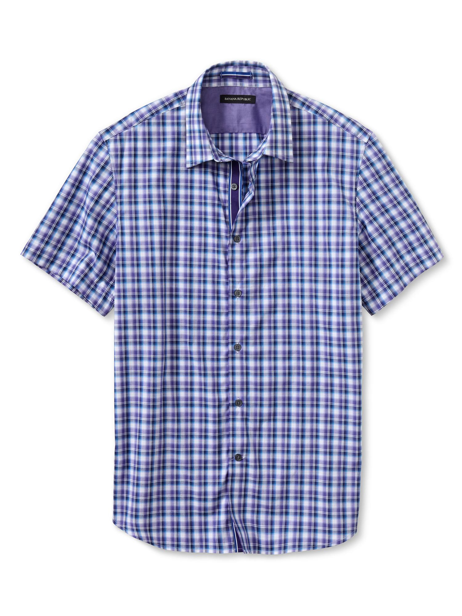 Banana Republic Slim-Fit Short-Sleeve Multi-Check Shirt in Purple for ...