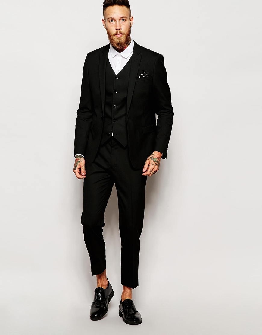 ASOS Synthetic Skinny Cropped Suit Trousers in Black for Men - Lyst
