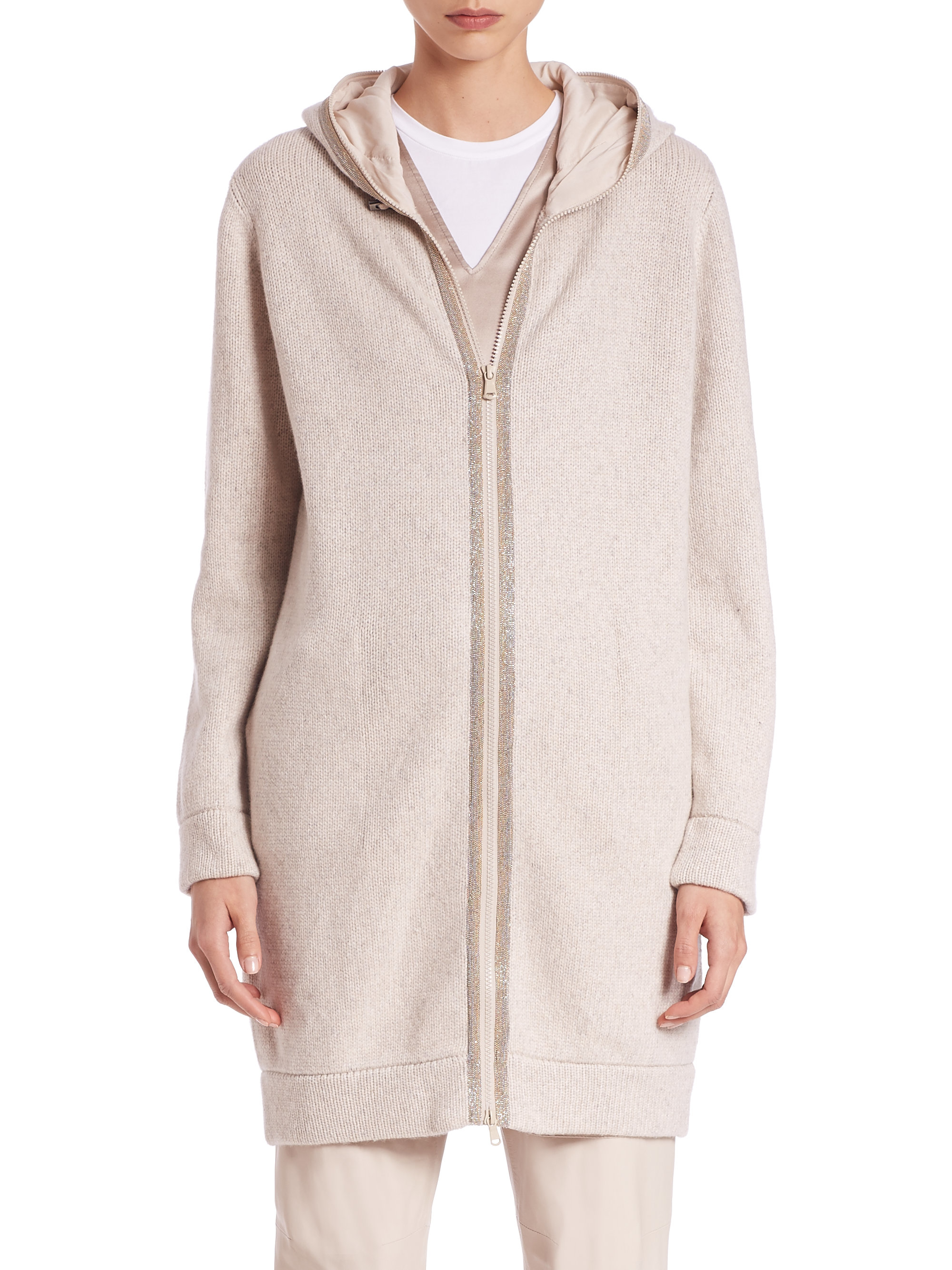 Brunello Cucinelli Hooded Cashmere Sweater in Pink - Lyst