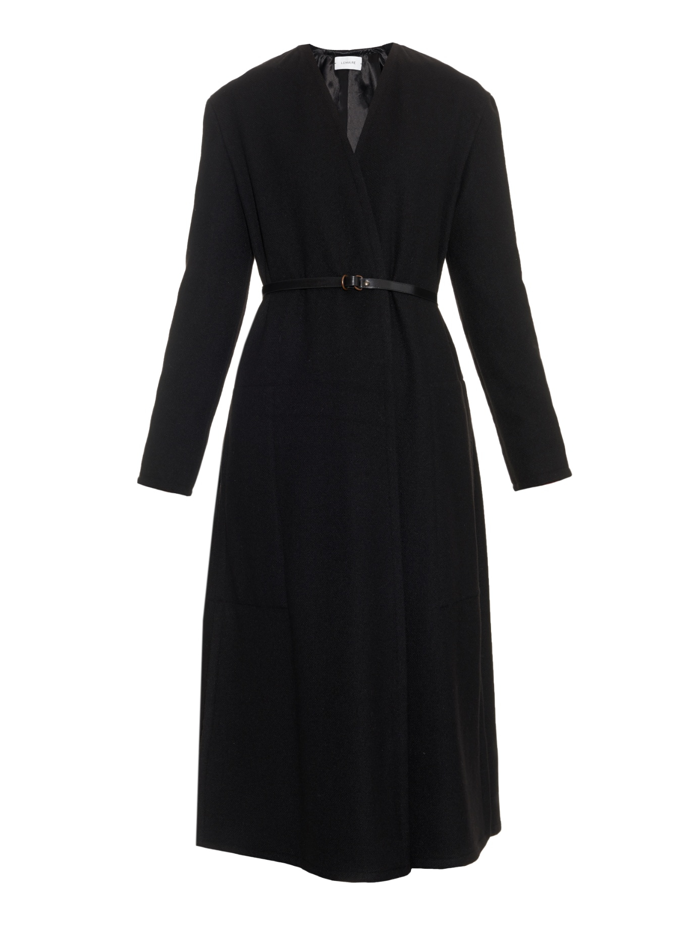 Lemaire Belted Wrap-front Wool Coat in Black | Lyst