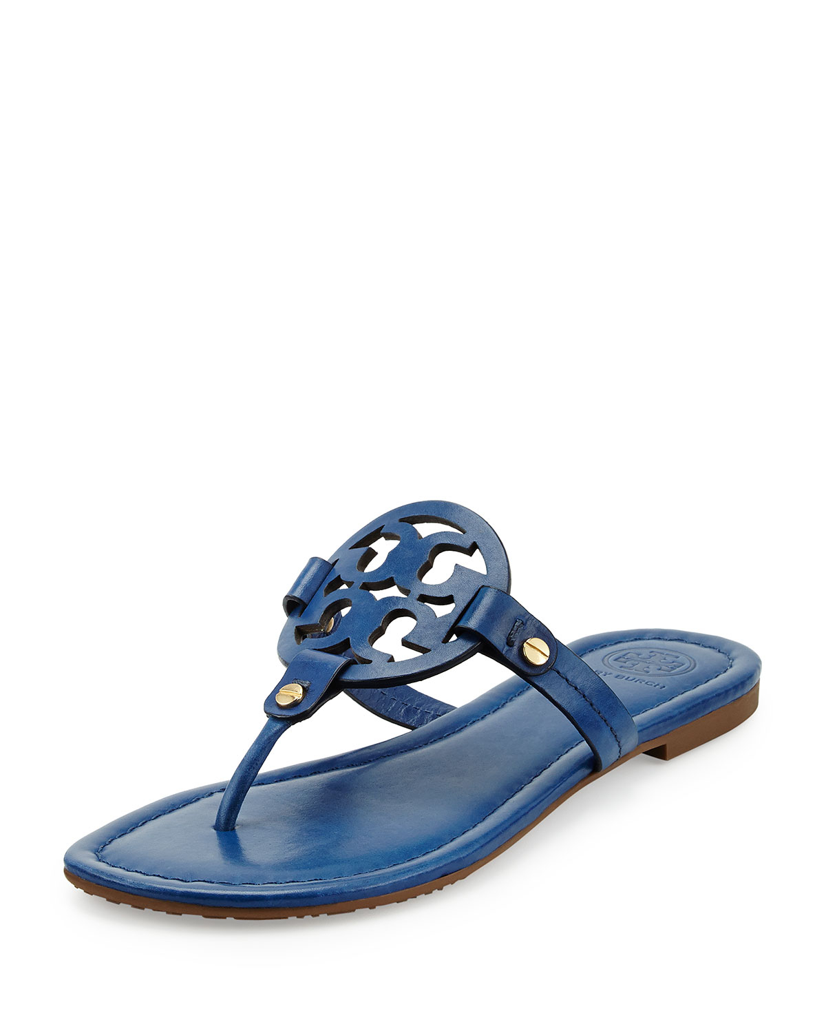 Tory burch Miller Leather Logo Thong Sandal in Blue | Lyst