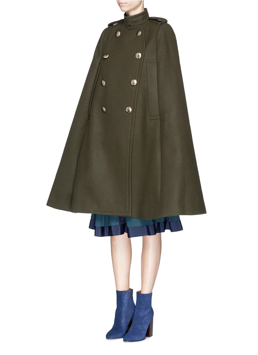 Lyst - Sacai Luck Brass Button Wool Felt Military Cape Coat in Brown