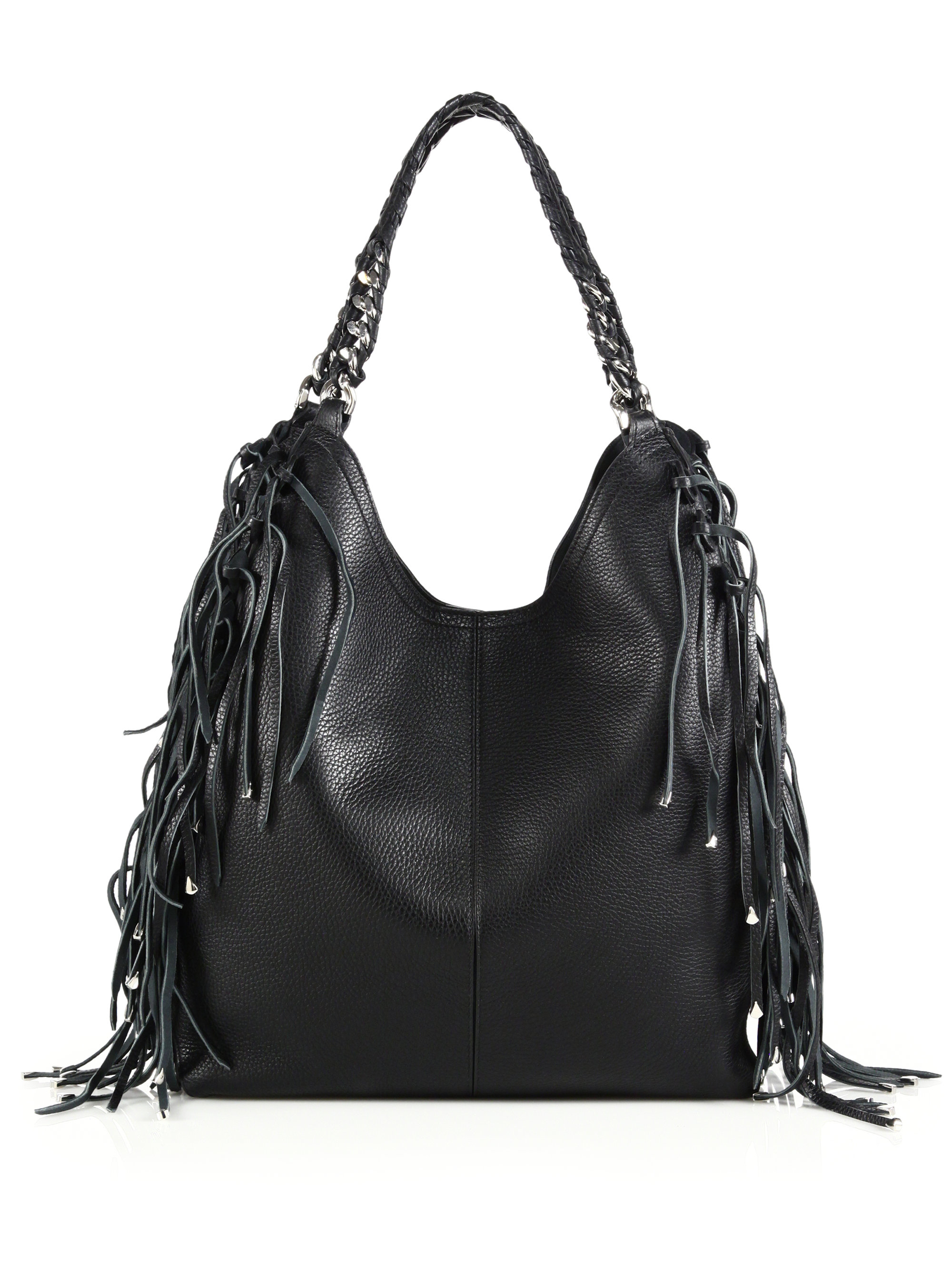 Lyst - Roberto Cavalli Fringed Leather Hobo Bag in Black