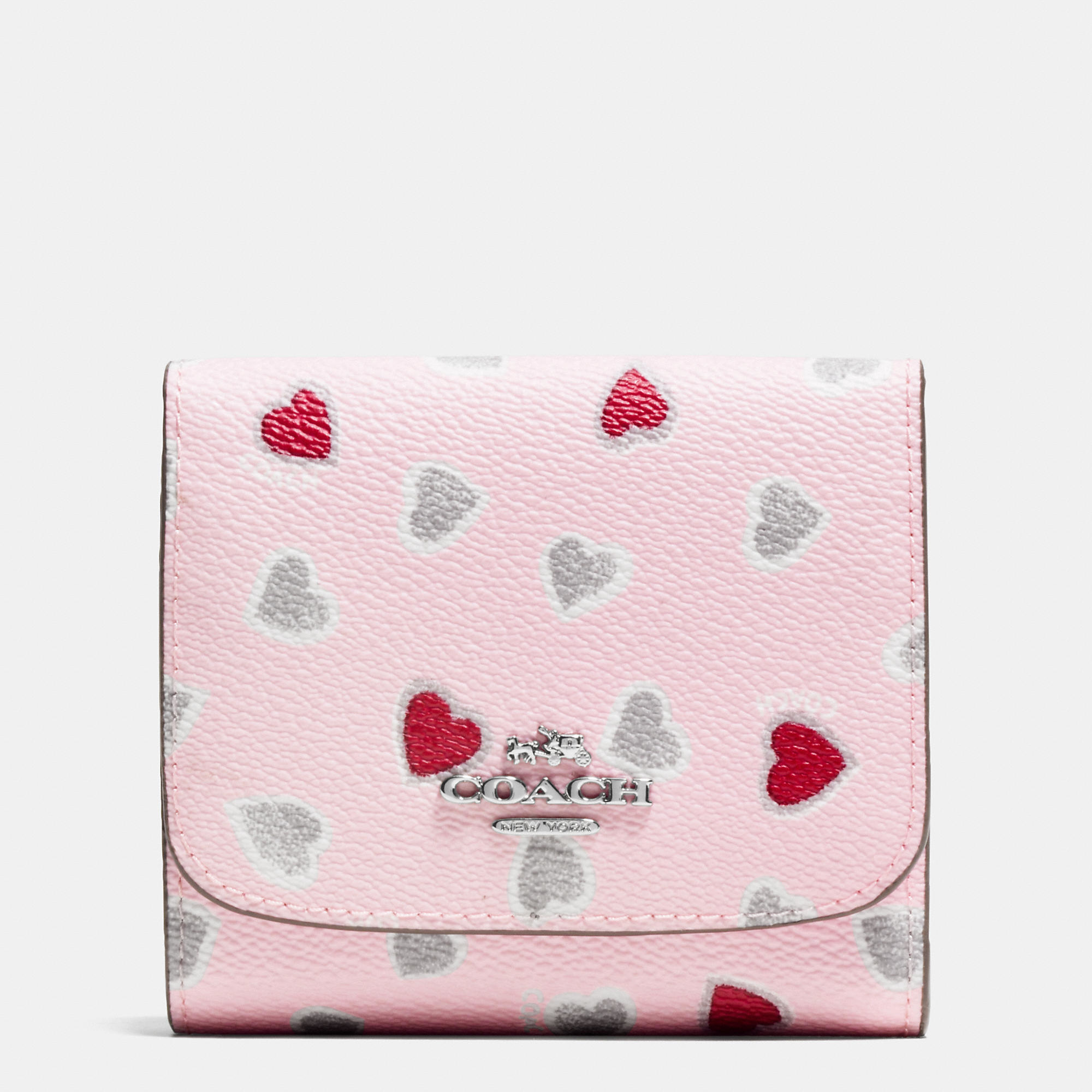 COACH Small Wallet In Heart Print Coated Canvas in Pink - Lyst