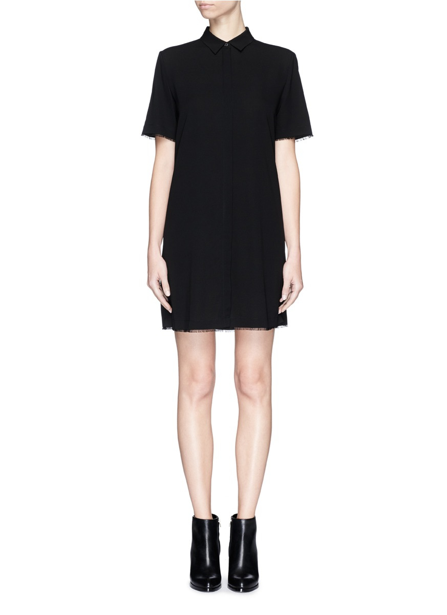 T By Alexander Wang Silk Collared Shirt Dress In Black Lyst