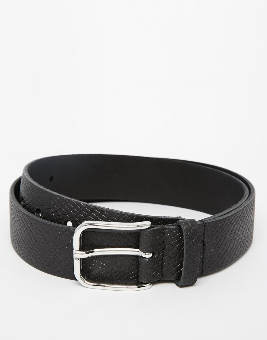 Lyst Asos Leather Belt In Charcoal With Emboss in Gray for Men