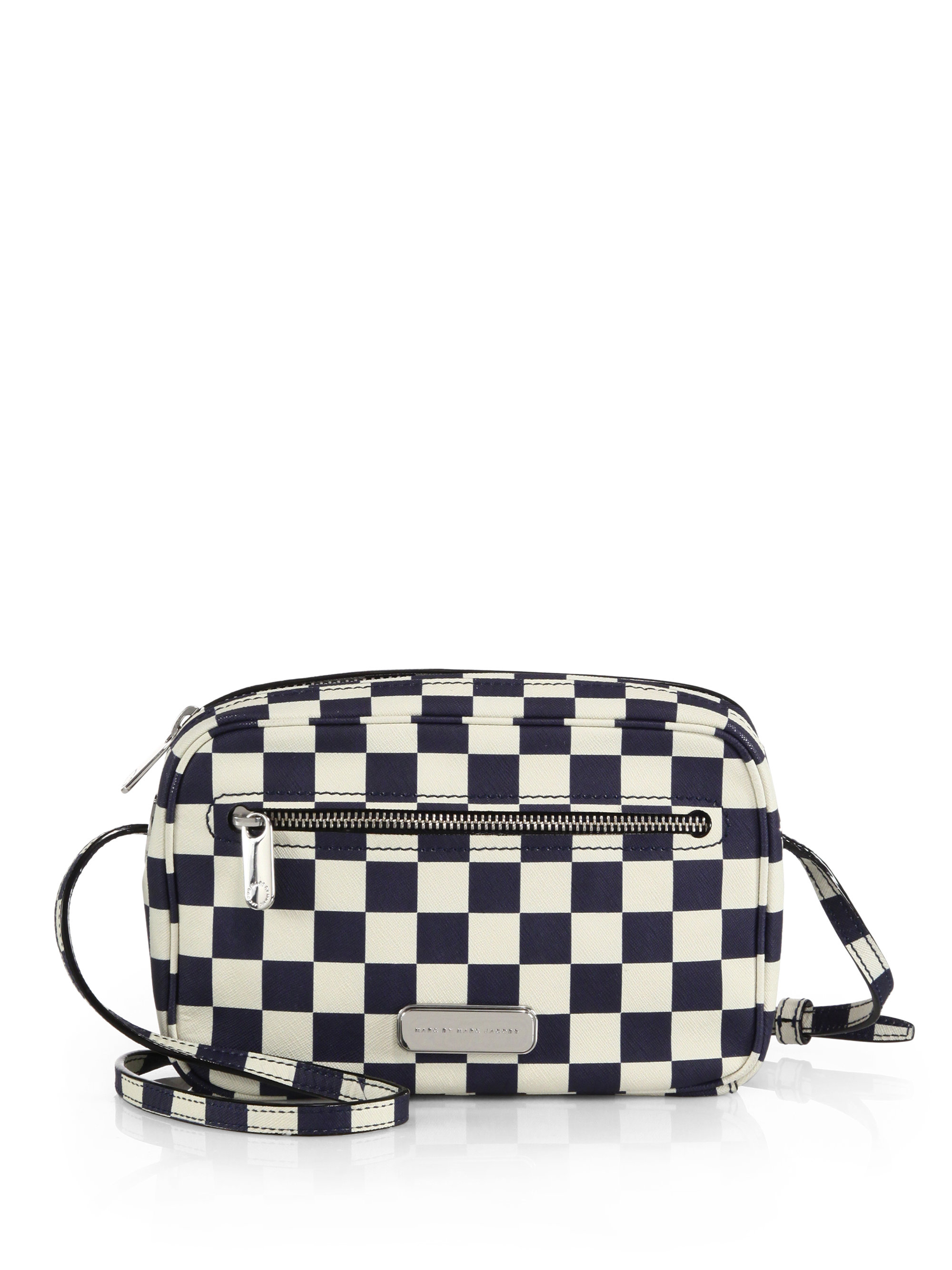 white checkered bag