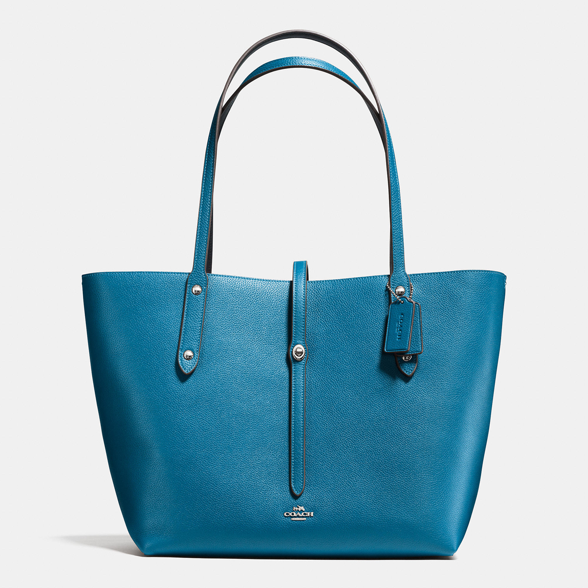 Coach Market Tote In Refined Pebble Leather in Teal (SILVER/PEACOCK ...