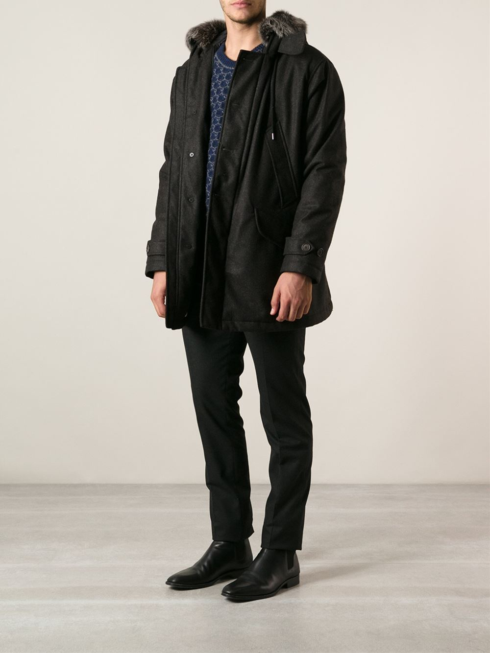 armani coat with fur hood