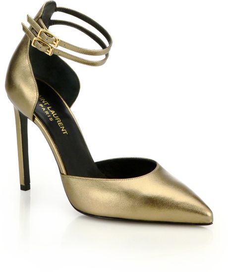 gold leather pumps