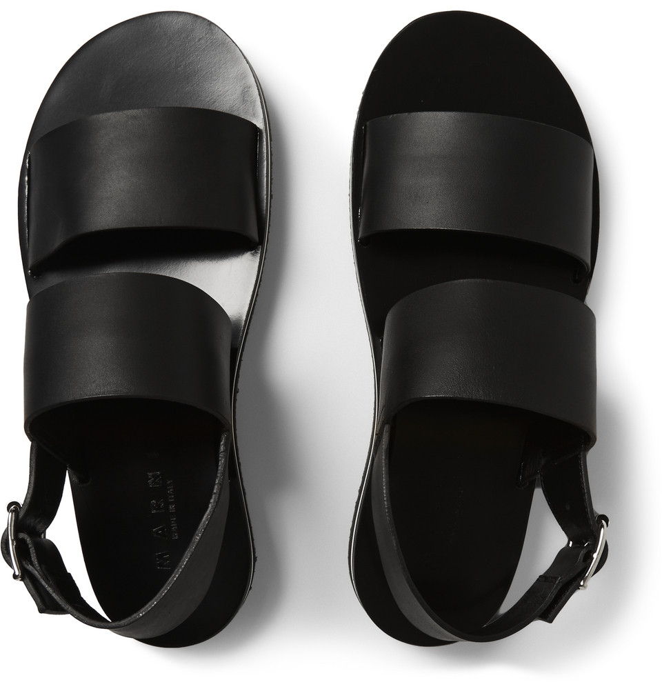 Marni Two-Strap Leather Sandals in Black for Men | Lyst