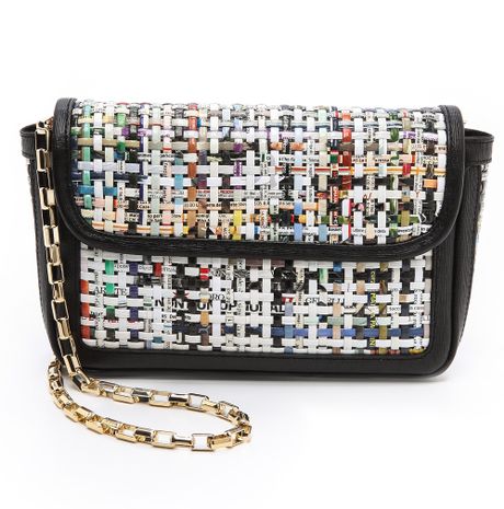 Msgm Recycled Paper Shoulder Bag in Black (White Multi) | Lyst