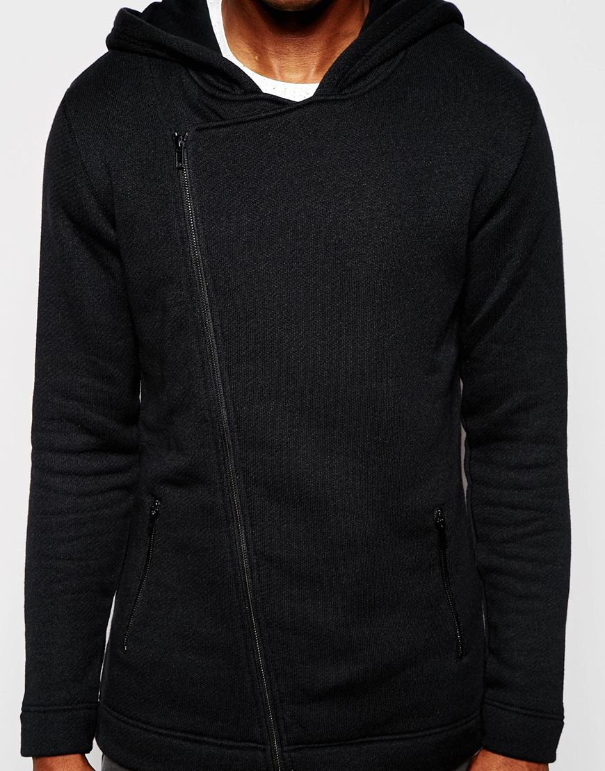 Minimum Cotton Hoodie With Asymmetrical Zip in Black for Men - Lyst