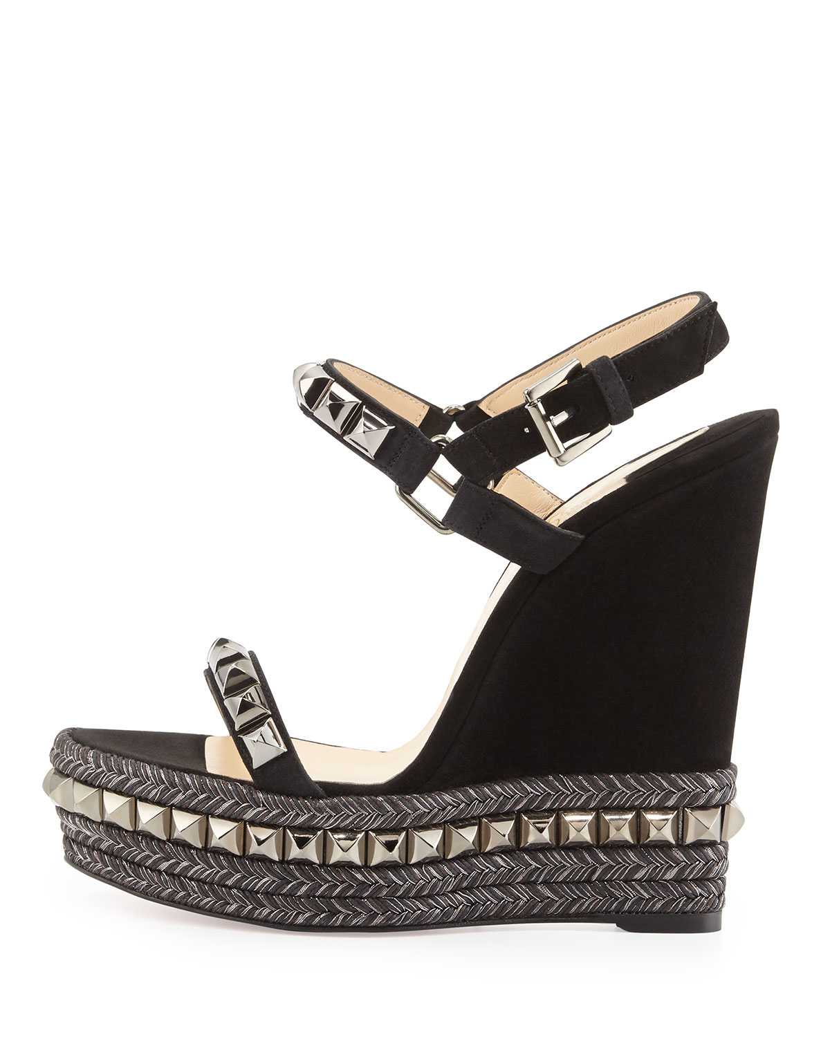 spikes sneakers - Christian louboutin Cataclou Studded-Suede Wedge Sandals in Black ...