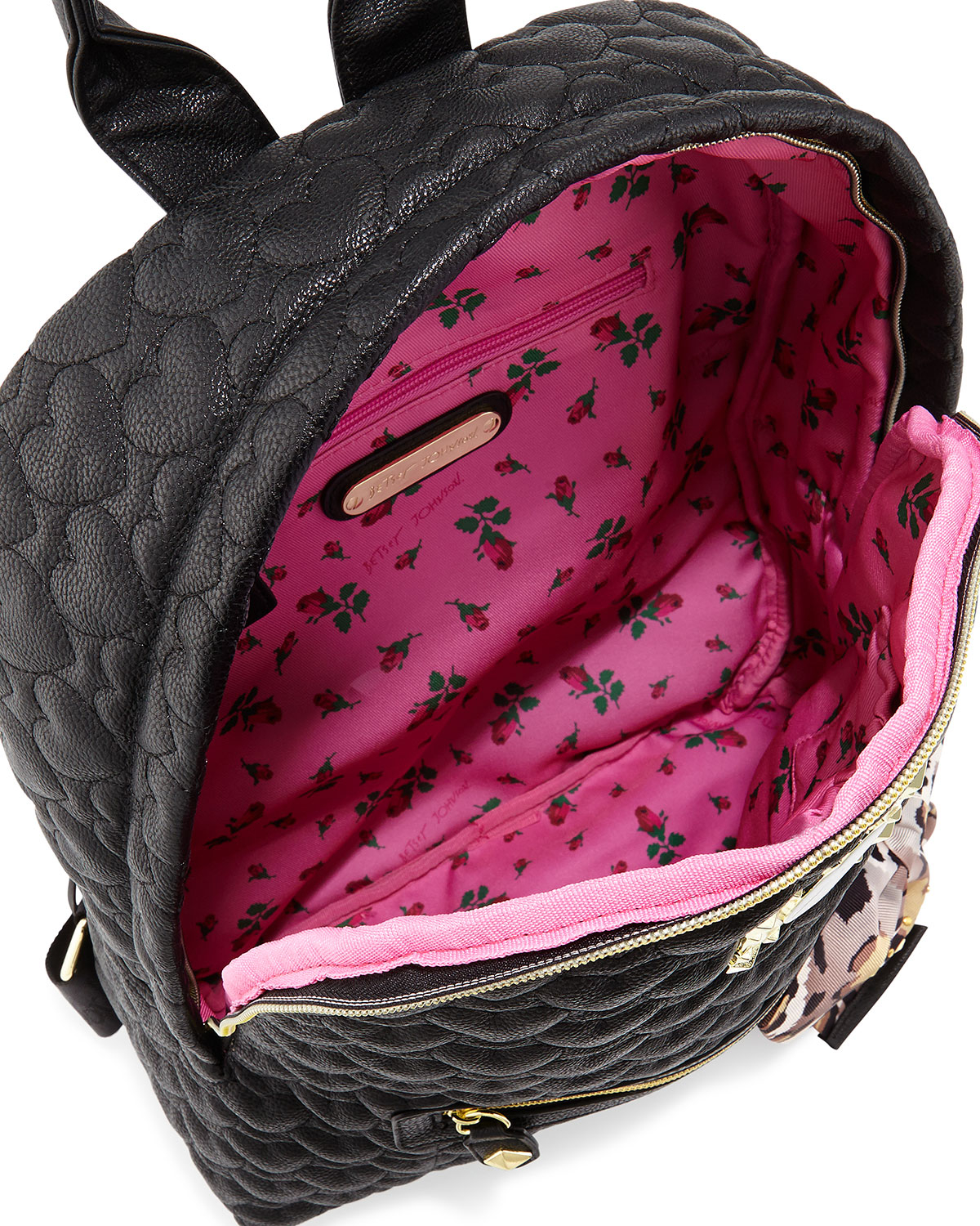 betsey johnson pink and black backpack