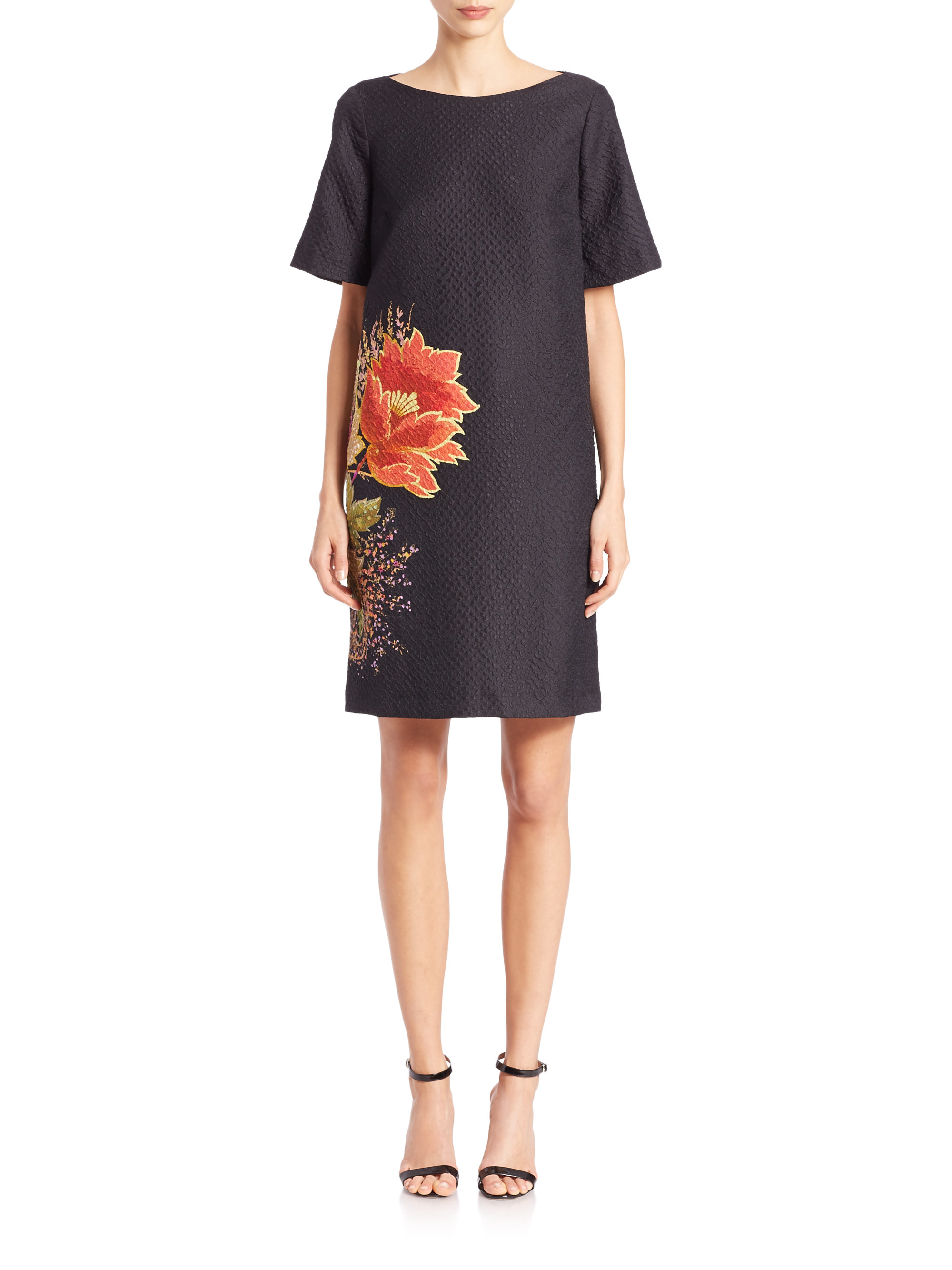 Etro Floral-print Shift Dress in Black | Lyst