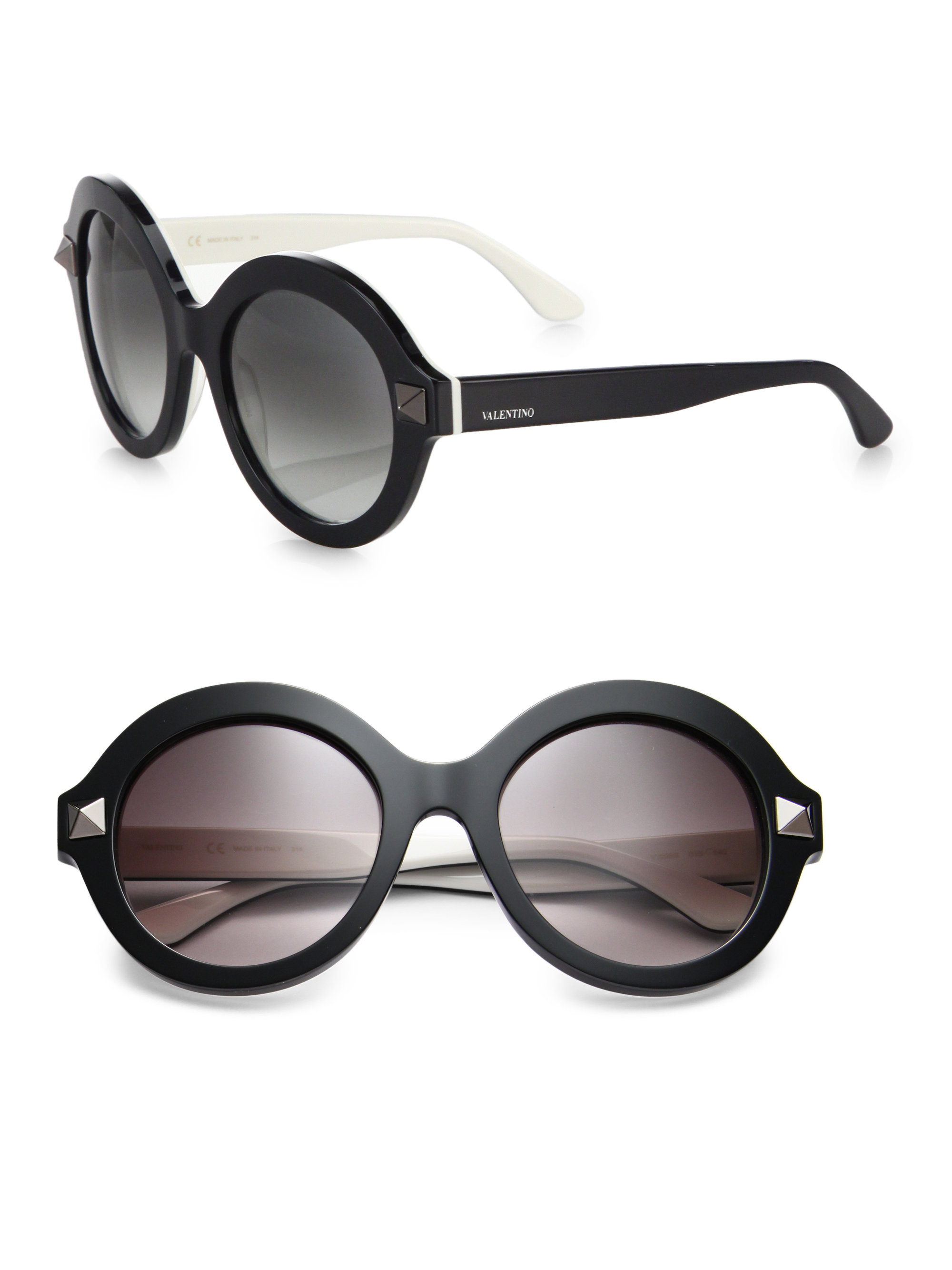 Valentino Garavani Rockstud 54Mm Round Sunglasses in Black-White (Black ...